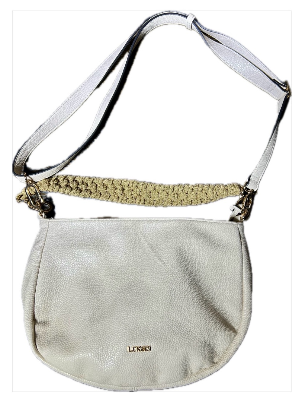L.Credi Munich White Pebbled Leather Crossbody Shoulder Hobo Bag Dual Strap